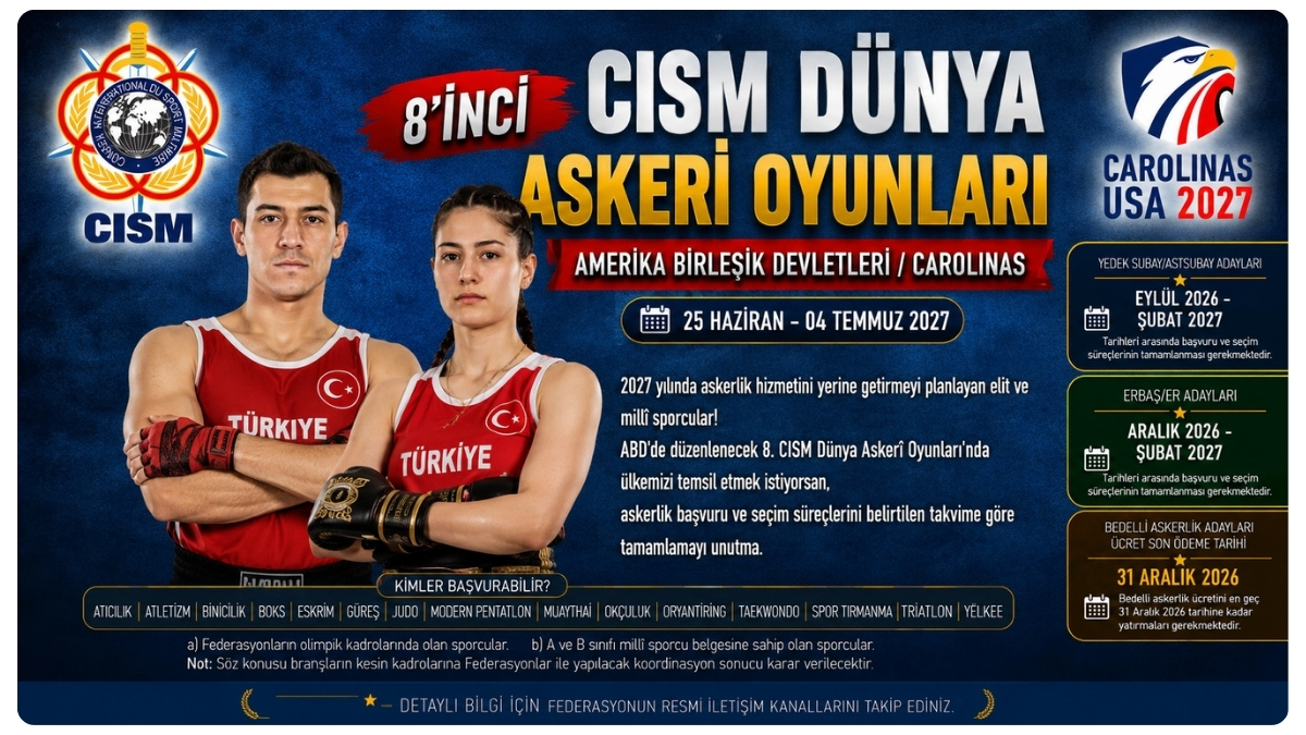 2027 Yılında Askerlik Yapacak Millî Sporculara CISM Dünya Askerî Oyunları Çağrısı